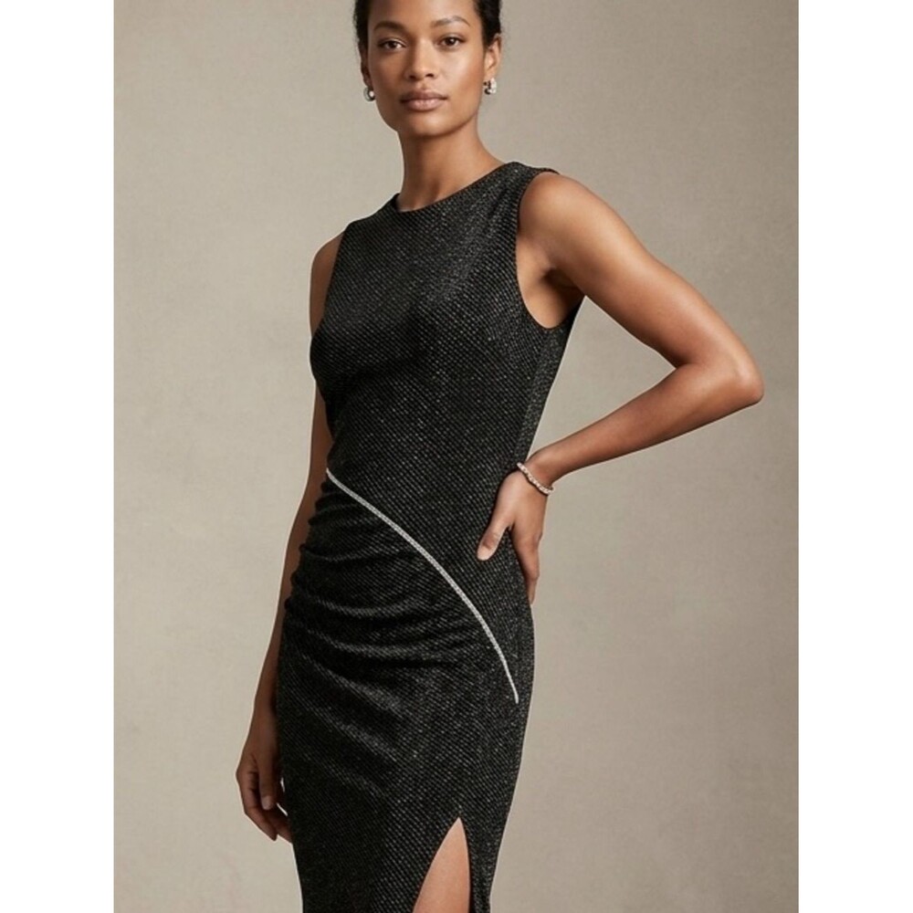 Zara Black Velvet Maxi Dress Medium Cutout Rhinestone Slit Evening